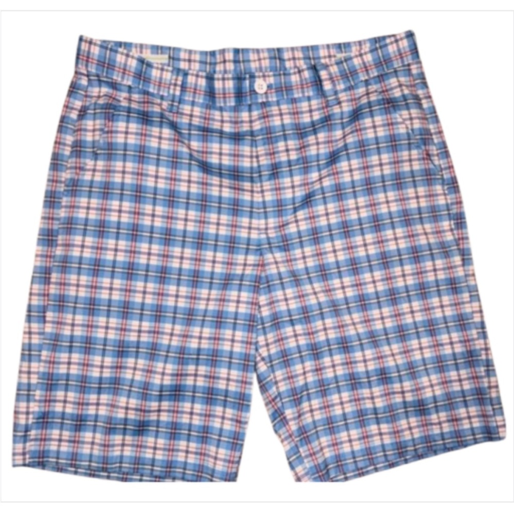 Izod Golf Plaid Performance Shorts Men’s 36 Blue Red Stretch Flat Front
